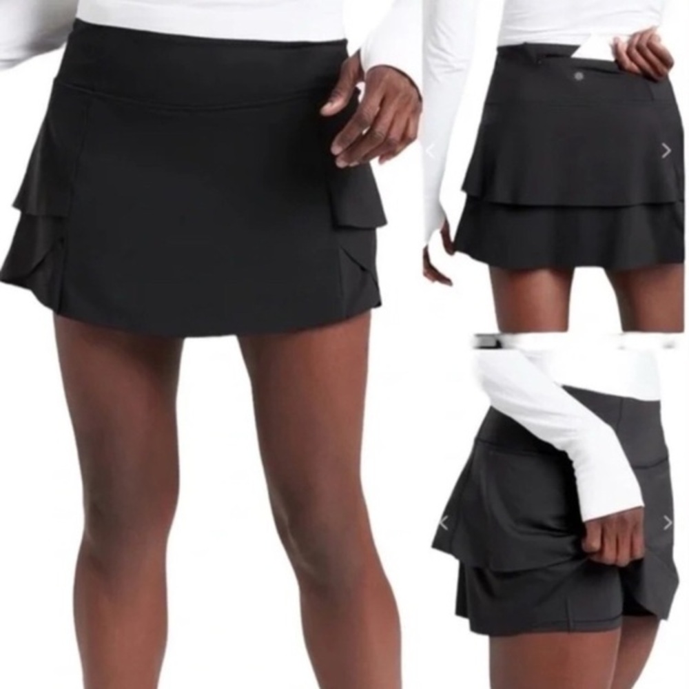 ATHLETA Momentum Layered Skort Skirt Black Tennis Run Pickleball Athletic Sz XS